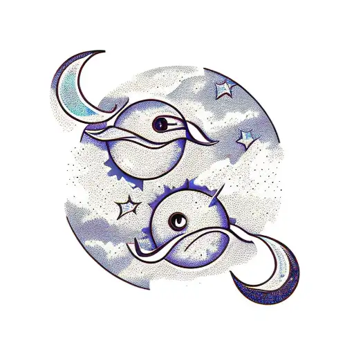 2 Suns With Crescent Moon