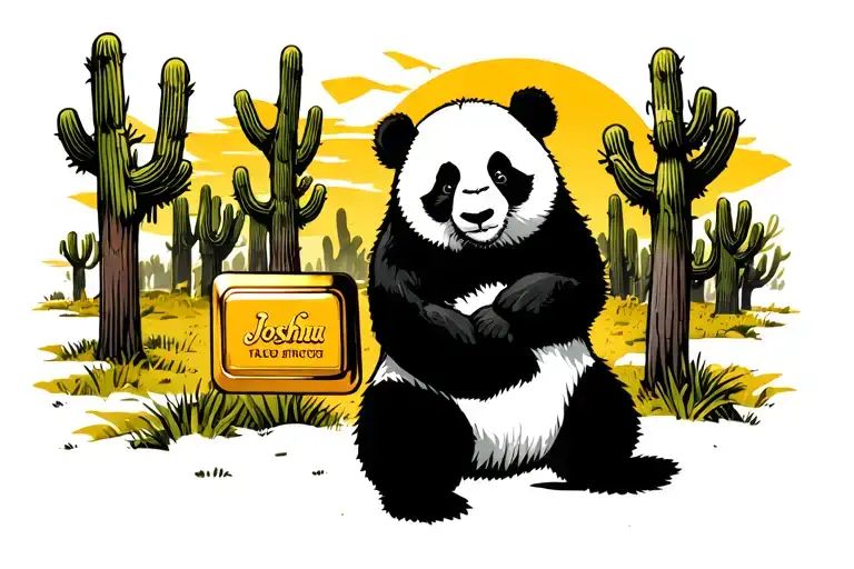 Panda Holding A Gold Bar In A Field Of Joshua Trees Graffiti Style