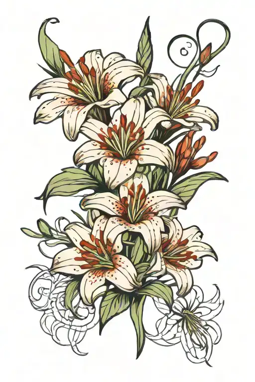 Multiple Red Outlined Blood Lily Flower Intertwined