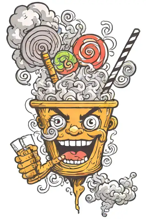 Lollipop In Drinking Class With Smoke Coming Off And Demon In The Smoke Clouds