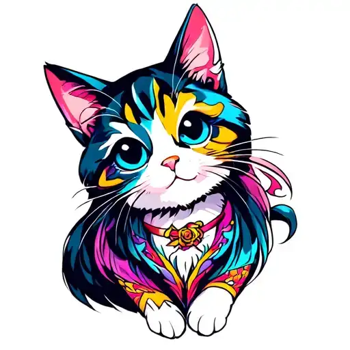 Anime Cat And Colorful
