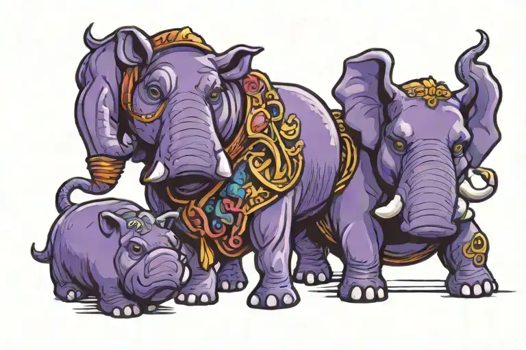 Purple Hippo And Blue Elephant