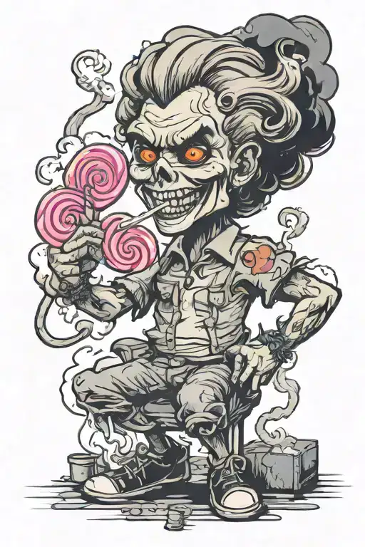 Lollipop In Drinking Class With Smoke Coming Off And Demon In The Smoke Clouds