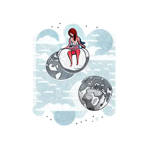 A Girl Sitting Sideways On A Planet Earth