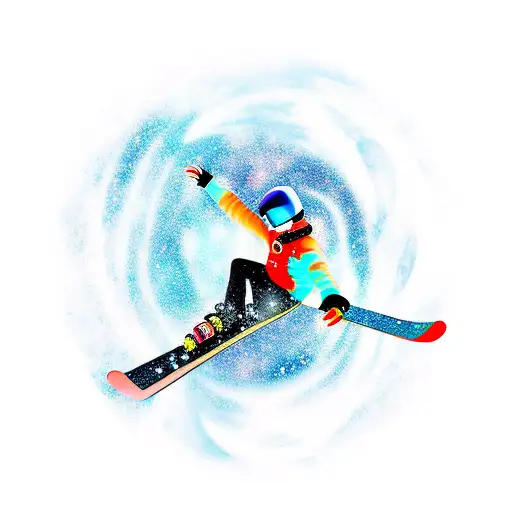 Snowboarder Carving Through A Galaxy Filled With Stars And Planets