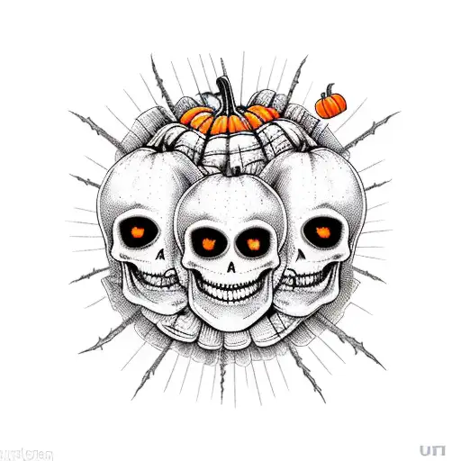Spooky With Pumpkins Skeletons Orange Black Purple
