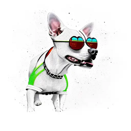 A Dog Wearing A Pair Of Sneakers With Engine Parts Scattered Around