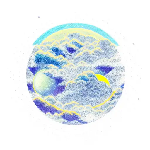 A Celestial Landscape With The Moon Shining Over A Mountain Range