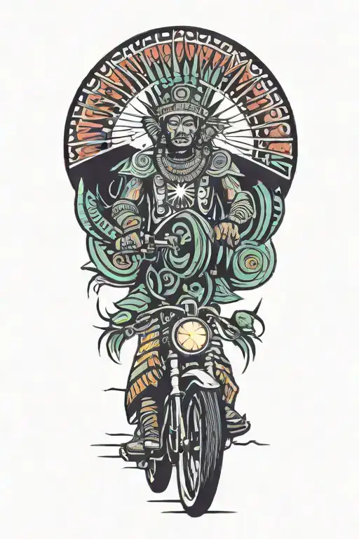 A New-school Design Of An Indian On A Bicycle With Neon Tribal Patterns