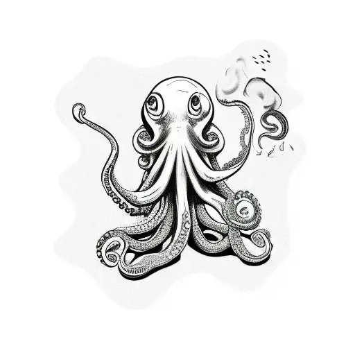 Cartoon Octopus Smoking Weed Money