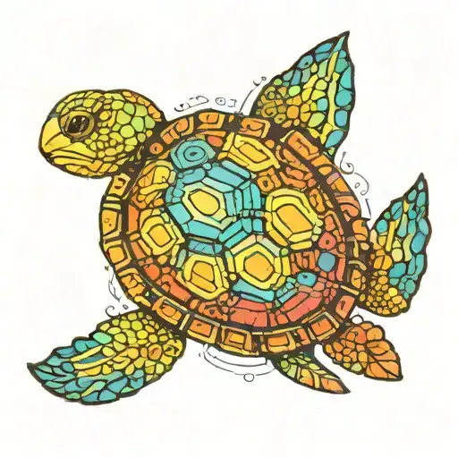 An Intricate Design Of A Sea Turtle Swimming Through A Kaleidoscope Of Colors Representing A Sunset