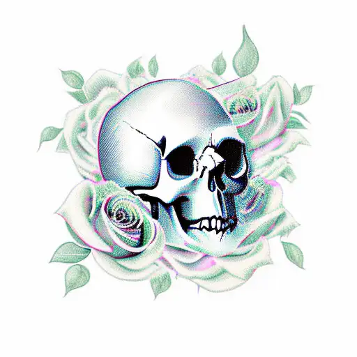 Skull With Roses And Ribbons