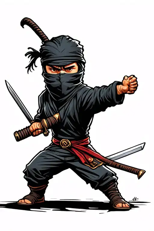 Bobble Head Ninja Swinging A Sword