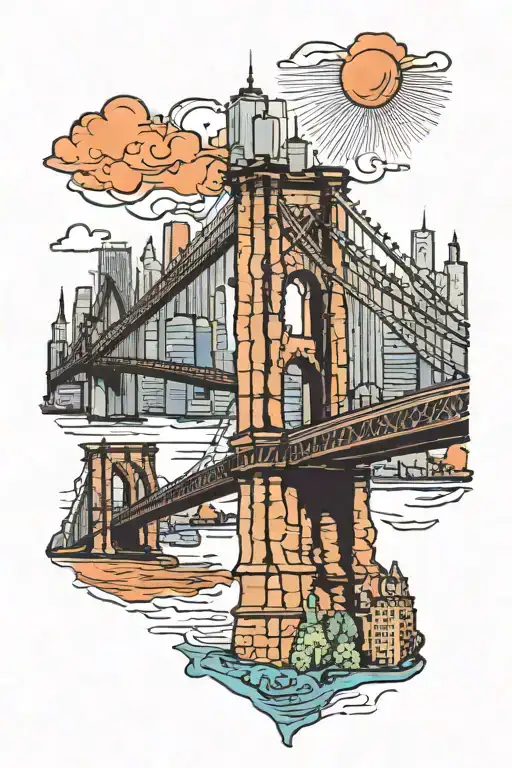 New York Brooklyn Bridge With Color And City Skyline