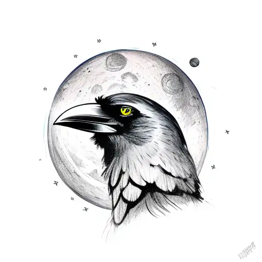 A Crow Perched On A Spartan Helmet With A Moonlit Night Sky Background