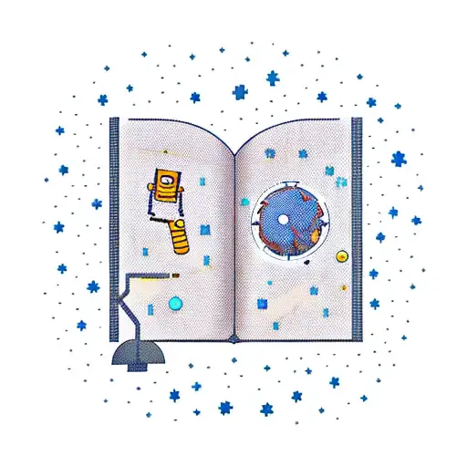 A Science Fiction Scene With A Robot Reading A Book Under A Starry Sky