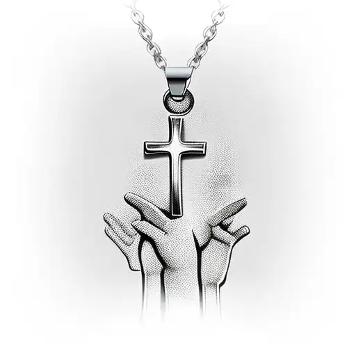 Praying Hands And Cross Necklace With Shade Around It