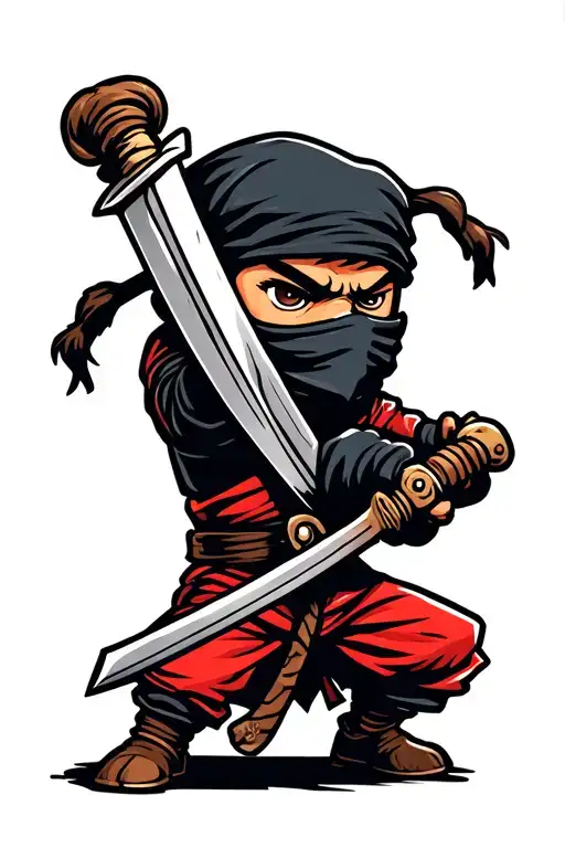Bobble Head Ninja Swinging A Sword
