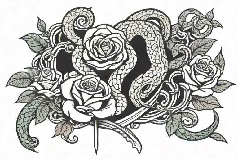 Snake And Rose Intertwined With A Sword