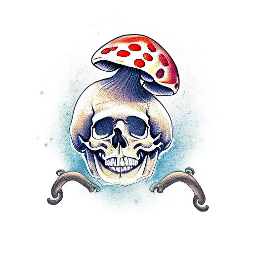 A Skull That Has Mushrooms Coming Out Of It