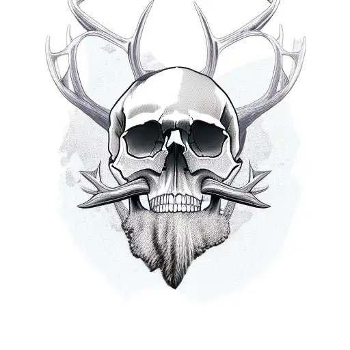 Skull With A Beard And Elk Antlers