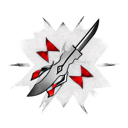 Black And White Kunai With A Red Ribbon Hanging From The Handle With Some Minor Naruto Referances