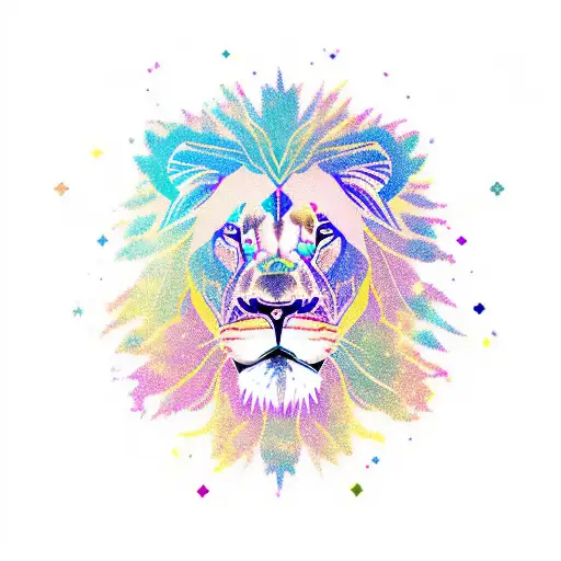 Lion Constellation Made Of Burst Colors