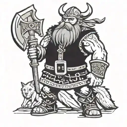 Viking With Axe And Wolf