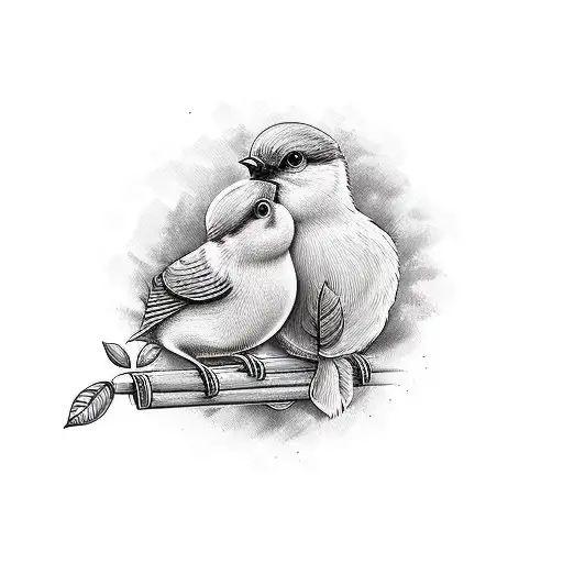 Mama And Baby Bird In An Ornate Frame