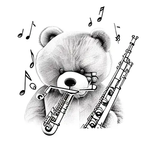 Teddy Bear Playing Flute With Music Notes