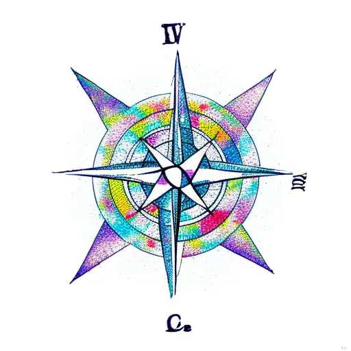 Travel Inspired Tattoo With A Compass Rose Made Of Colorful Flowers