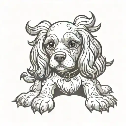 Cartoon With Big Eyes Black And White Cocker Spaniel Dog