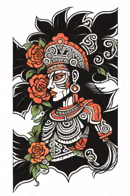 Flowers And Aztec Warrior
