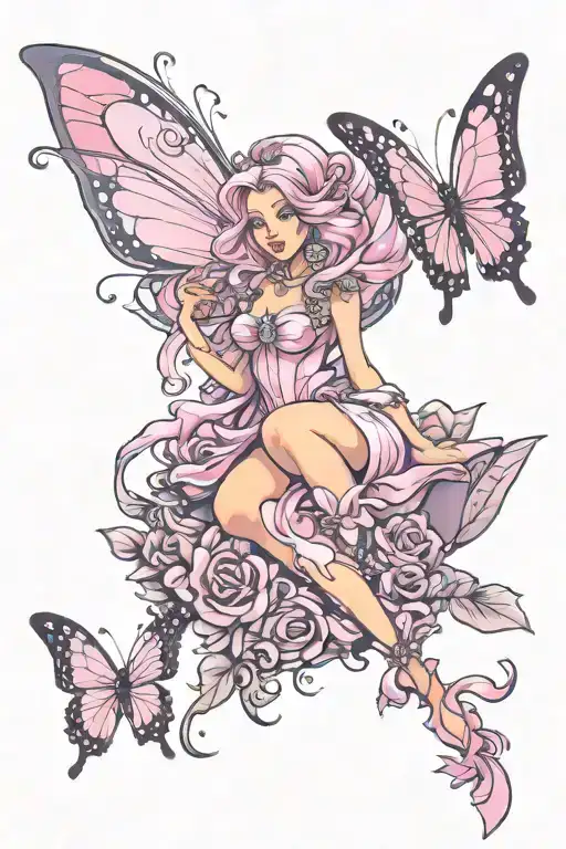 Pink Fairy With Butterflies