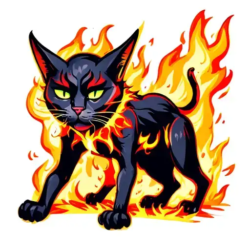 Devil Cat Surrounded By Fire