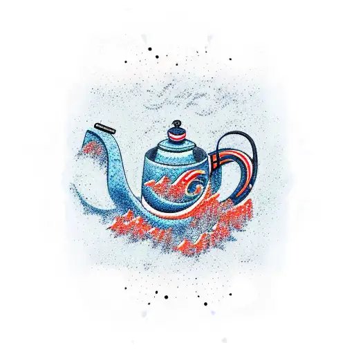 Coffee Pot With Japanese Wave Comming Out