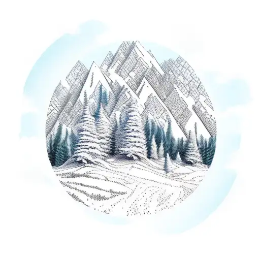 Landscape With Forest And Mountains And Futuristic Sky