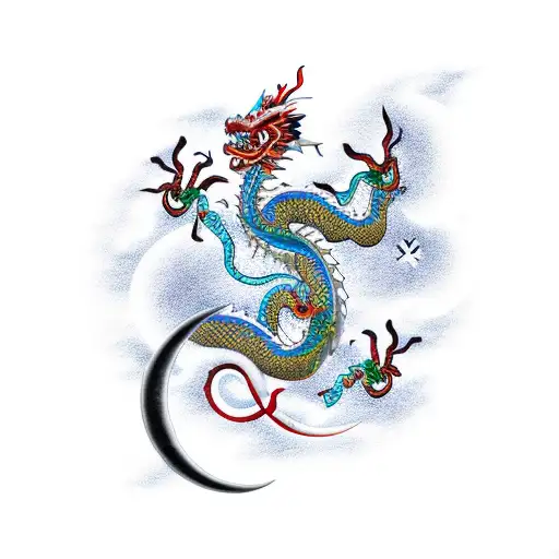 Chinese Dragon With Crescent Moon