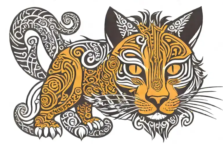 Symmetrical Wild Cat With Tribal On The Sides Under The Chest