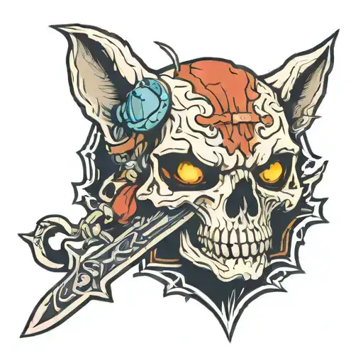 Cats Skull With Knife Crossed