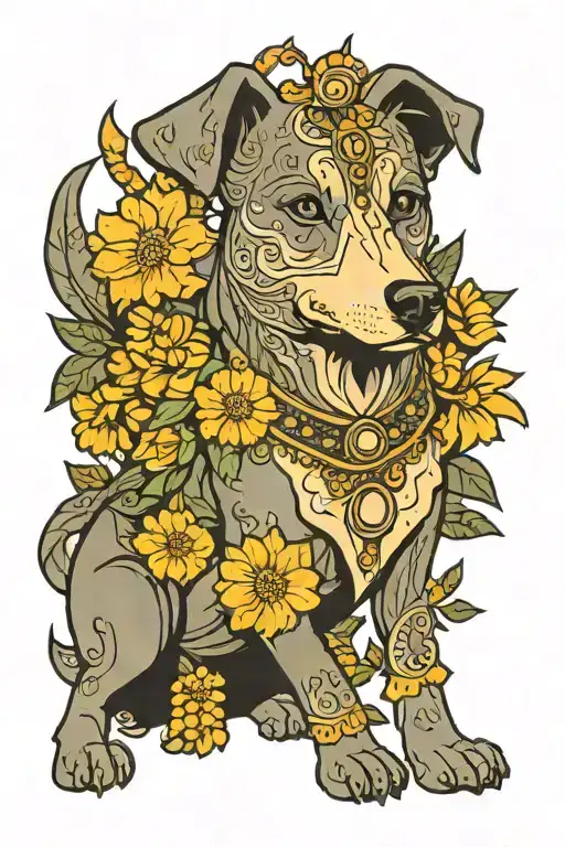 Indian Pariah Dog With Flowers