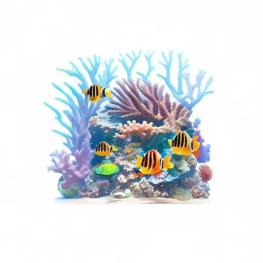 Coral Reef With Lion Fish With Jellyfish