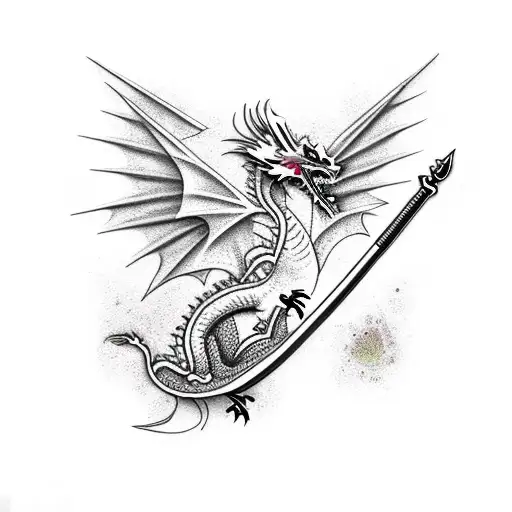 Feminine Dragon With Sword With Flowers