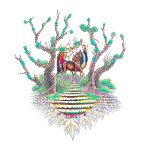 Knarley Tree With Indian Spear Hunting