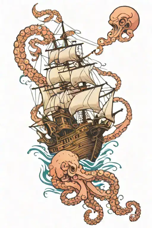 Octopus And Ship Sailing