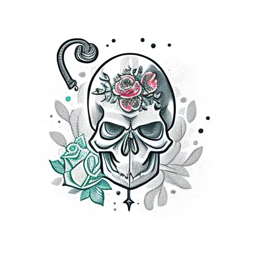 Skull Half With Flowers And A Sword Through The Middle