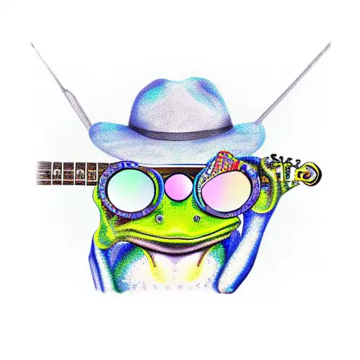 Frog Playing A Banjo In Coloured Mirrored Sunglasses