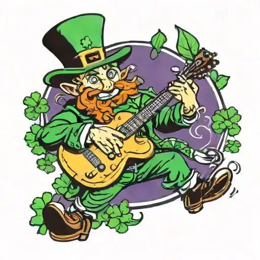 A New-school Style Leprechaun Playing A Guitar Made Of Shamrocks