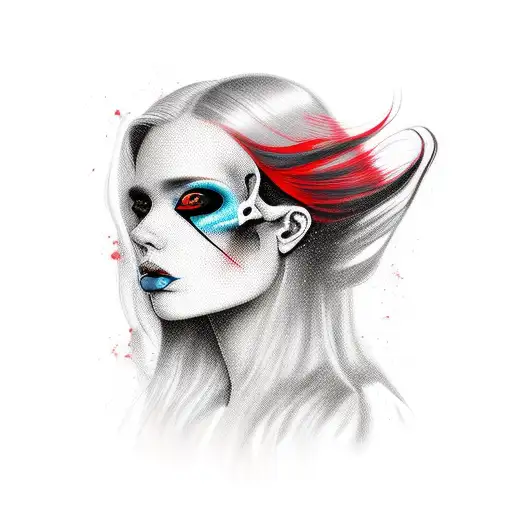 Girl With Long Hair With Scull Red And Black