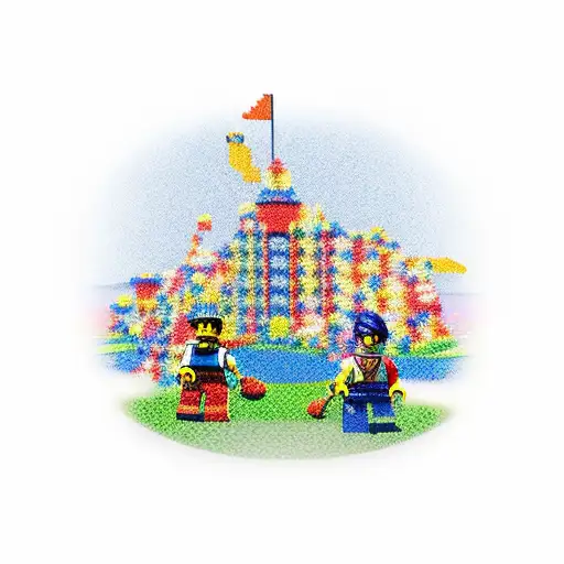 A Colorful Lego Golf Course With Dancing Figures Playing On It